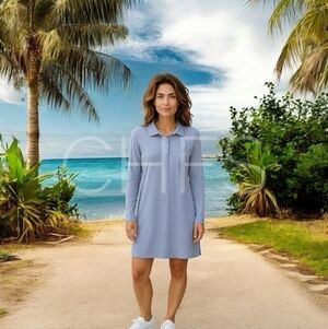 BLOQ UV Shirt Dress UPF 50+ Sun Protection Blue Stretch Athletic Button Sz M